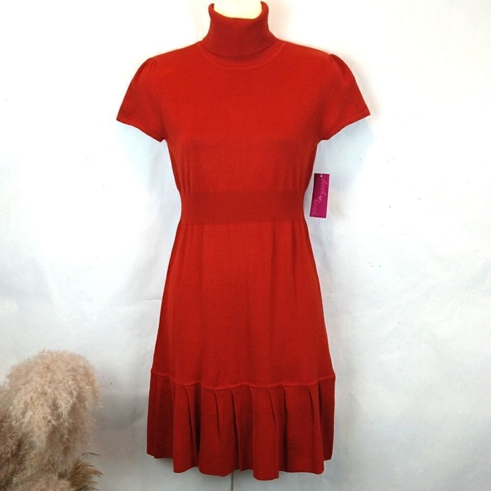 Womens burnt orange knit turtle neck mini dress size L Preppy Tenniscore